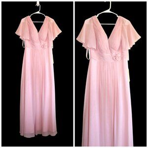 NWT Cinderella Divine Chiffon Maxi Dress Bridesmaid V neck Baby pink Size Large